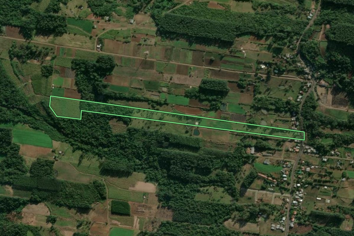 Imagem de satélite do imóvel rural em Presidente Lucena (RS), com o contorno declarado no CAR desenhado por cima.