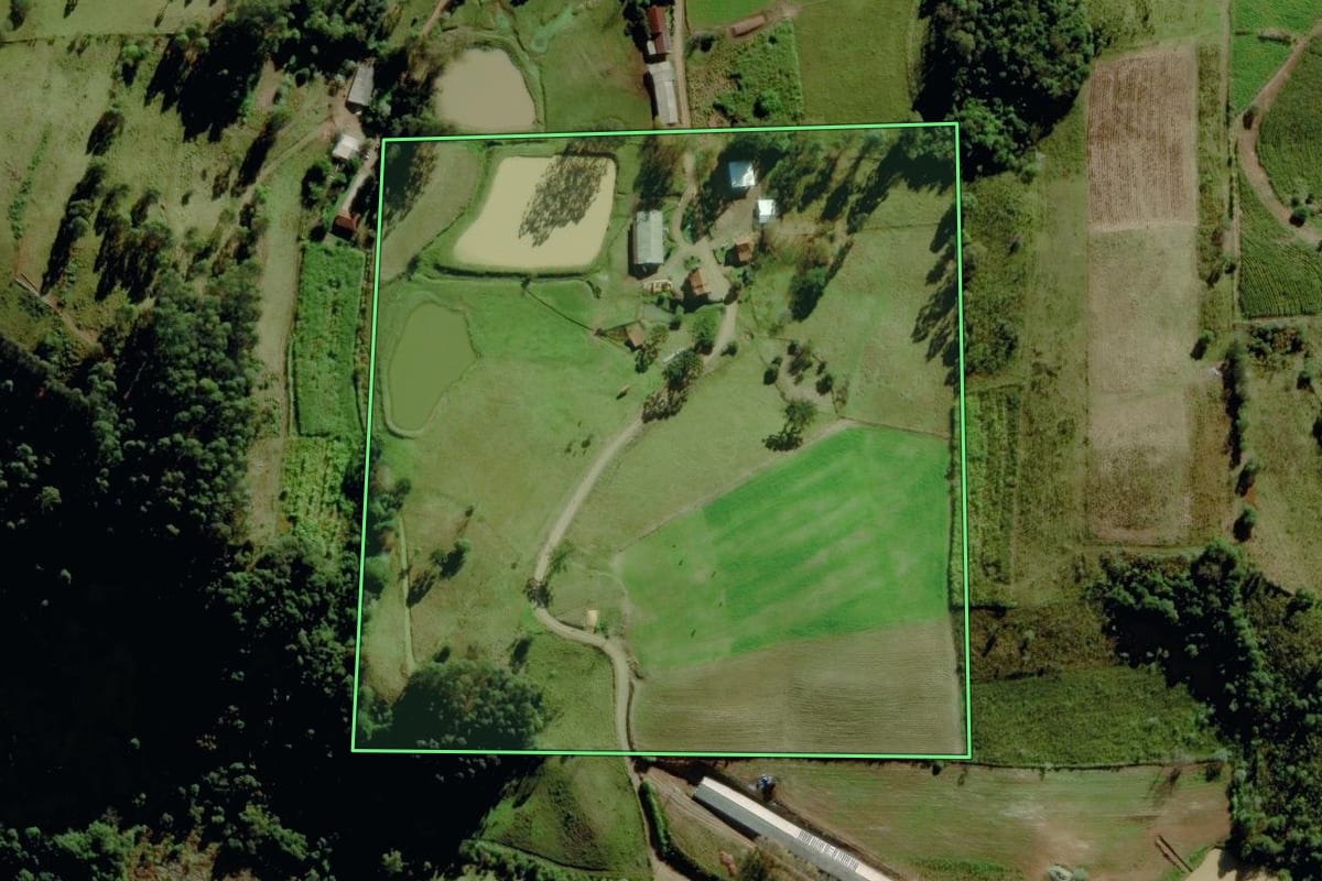 Imagem de satélite do imóvel rural em Progresso (RS), com o contorno declarado no CAR desenhado por cima.