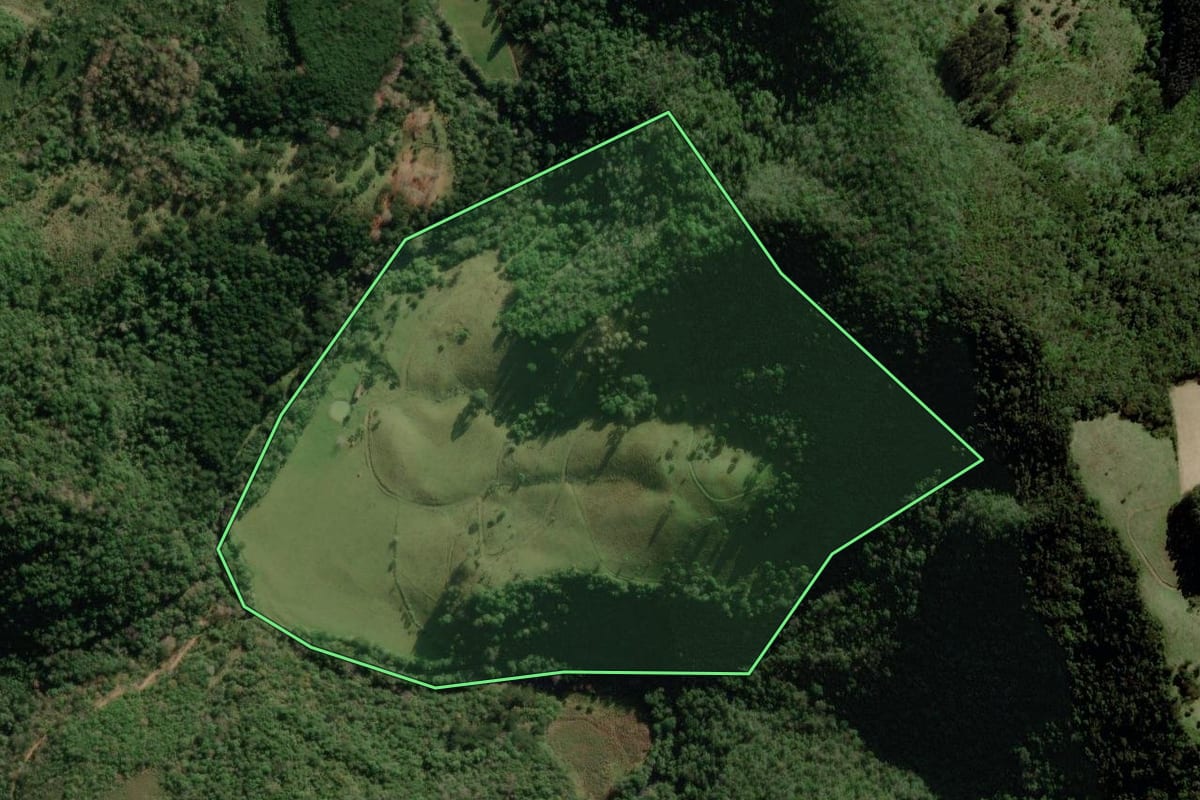 Imagem de satélite do imóvel rural em Progresso (RS), com o contorno declarado no CAR desenhado por cima.