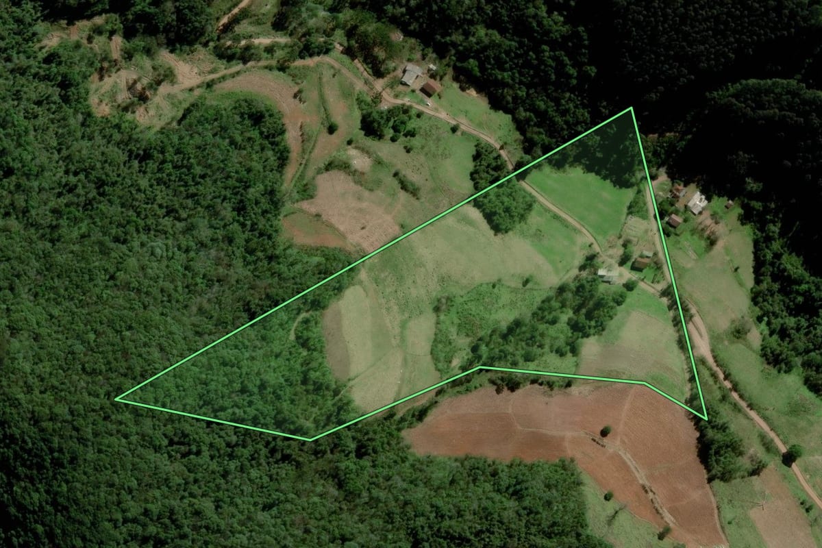 Imagem de satélite do imóvel rural em Progresso (RS), com o contorno declarado no CAR desenhado por cima.