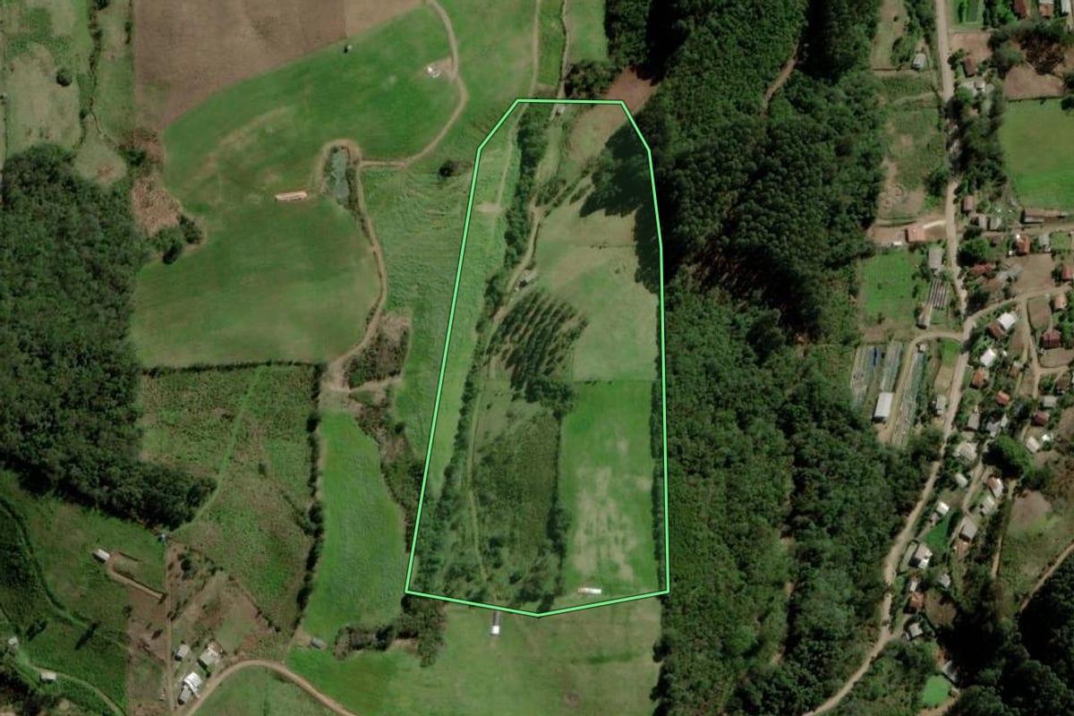 Imagem de satélite do imóvel rural em Progresso (RS), com o contorno declarado no CAR desenhado por cima.