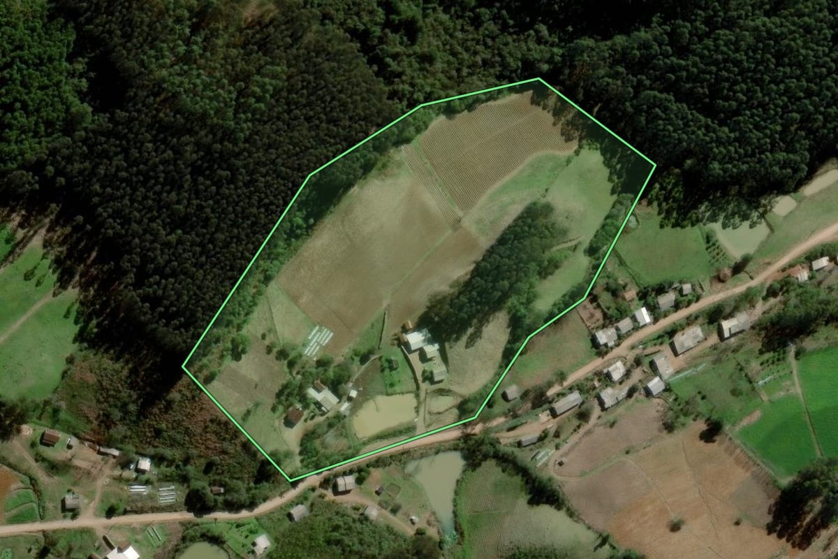 Imagem de satélite do imóvel rural em Progresso (RS), com o contorno declarado no CAR desenhado por cima.