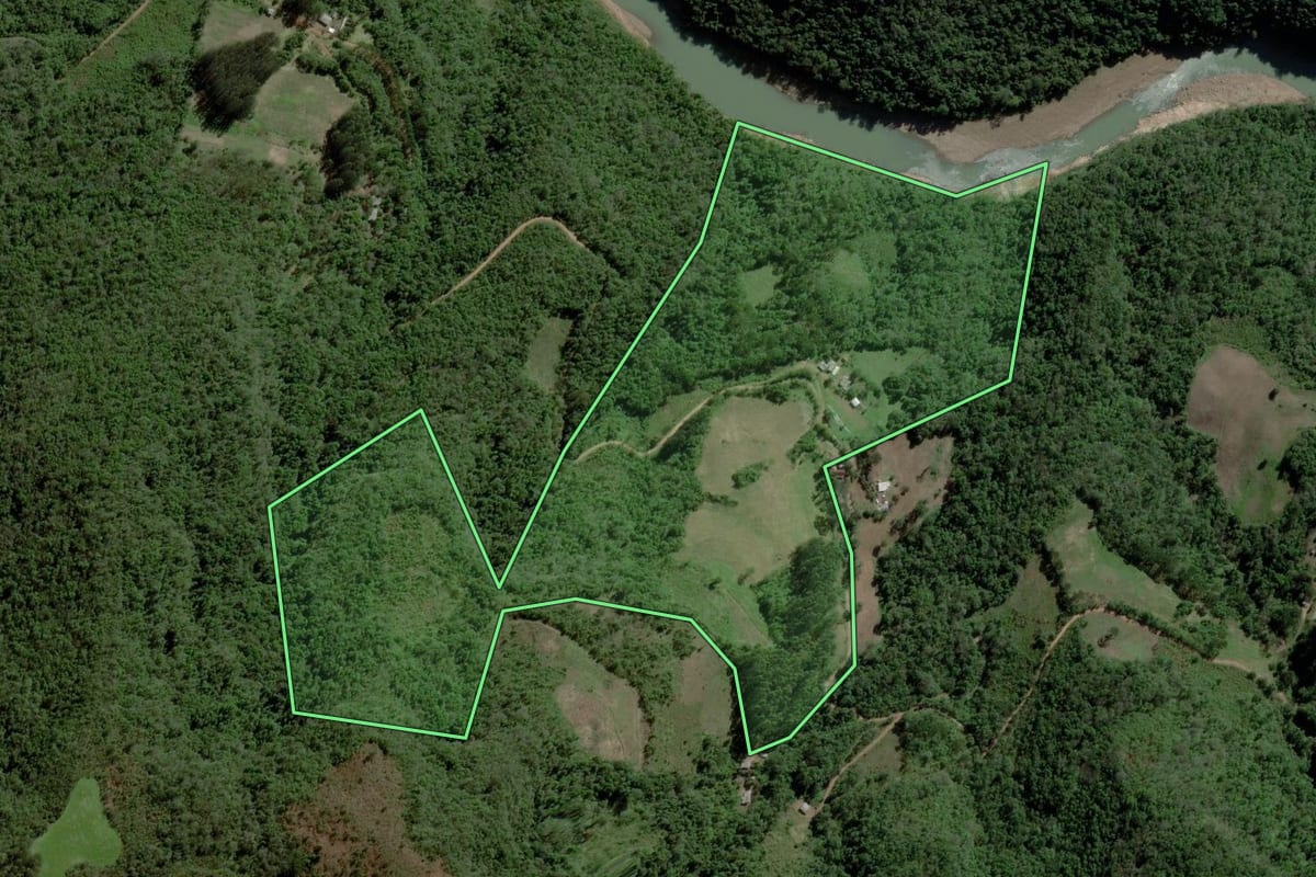 Imagem de satélite do imóvel rural em Progresso (RS), com o contorno declarado no CAR desenhado por cima.