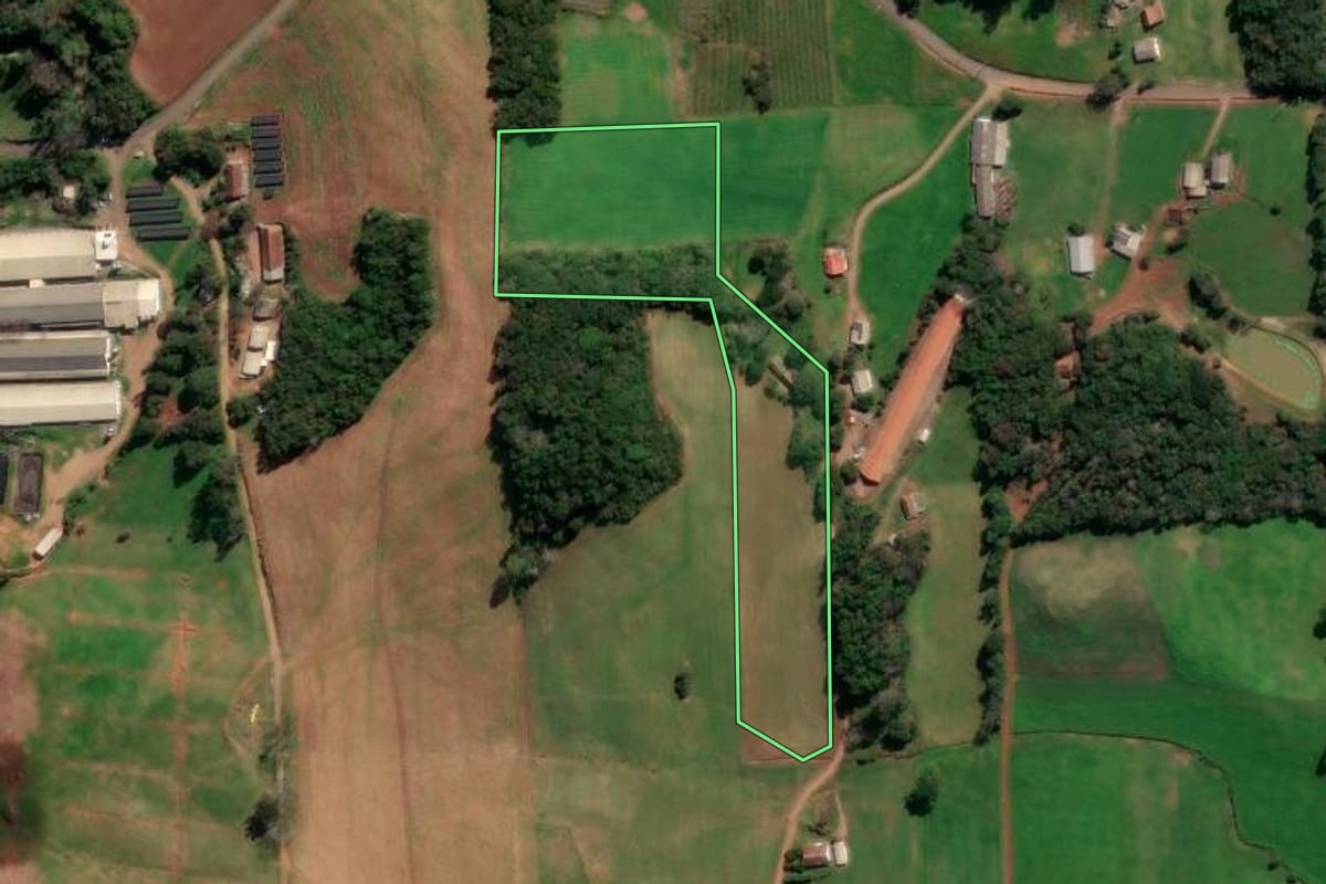 Imagem de satélite do imóvel rural em Protásio Alves (RS), com o contorno declarado no CAR desenhado por cima.
