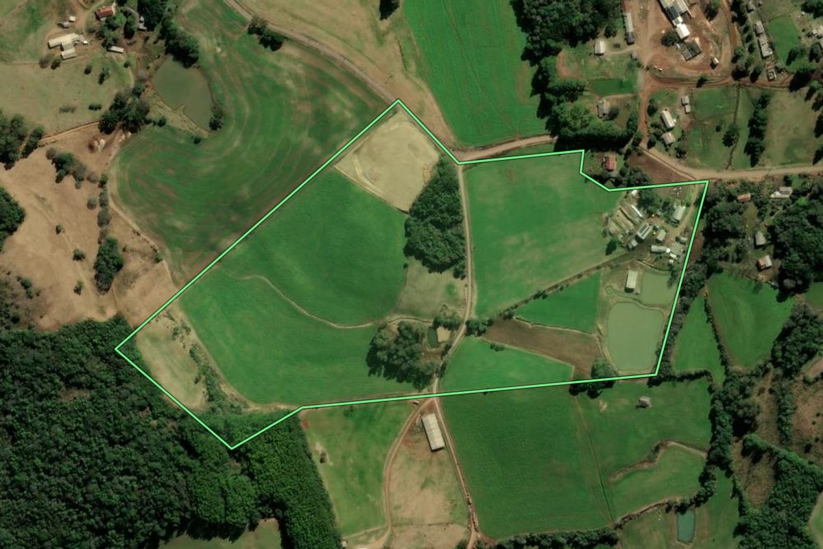 Imagem de satélite do imóvel rural em Protásio Alves (RS), com o contorno declarado no CAR desenhado por cima.