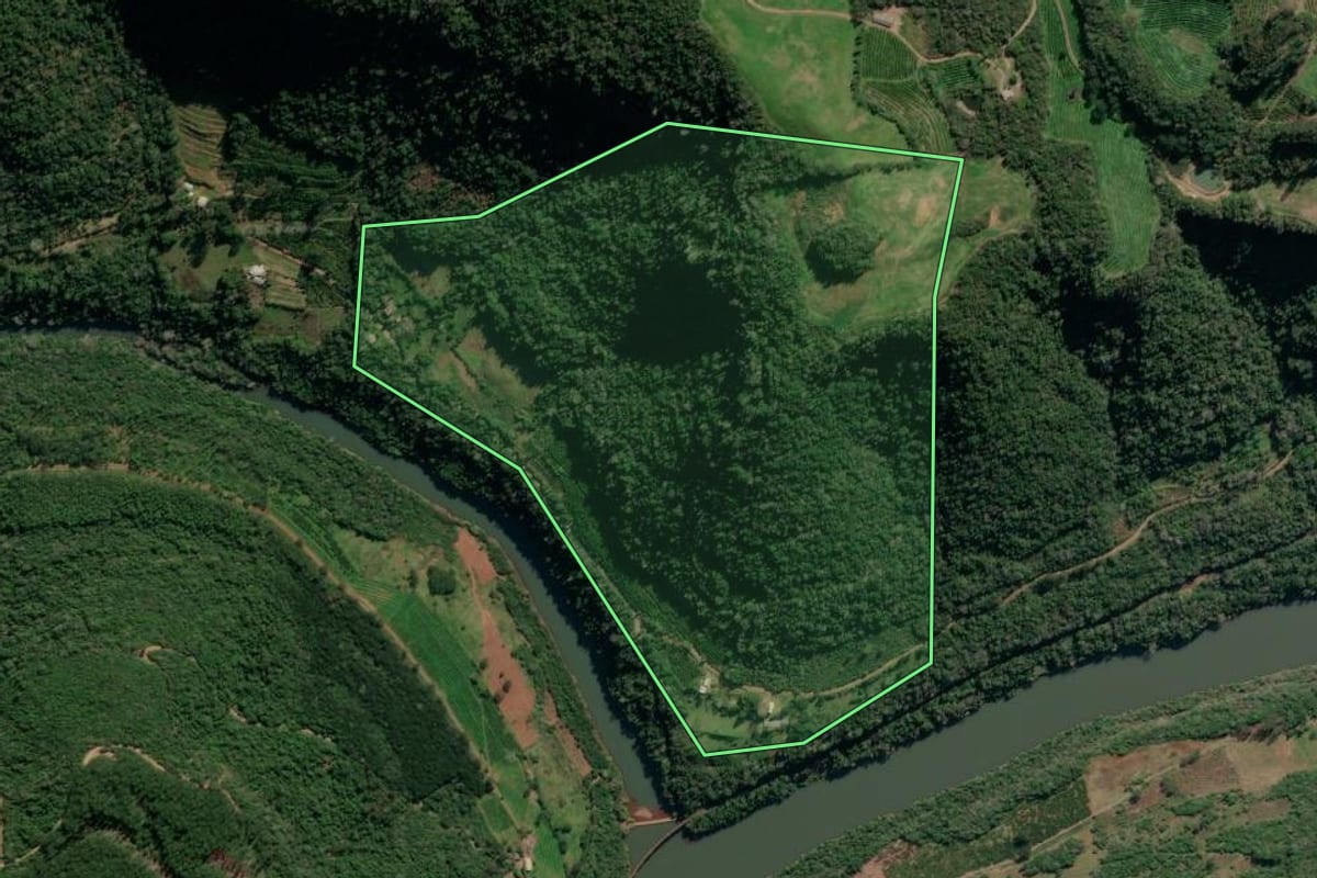 Imagem de satélite do imóvel rural em Protásio Alves (RS), com o contorno declarado no CAR desenhado por cima.