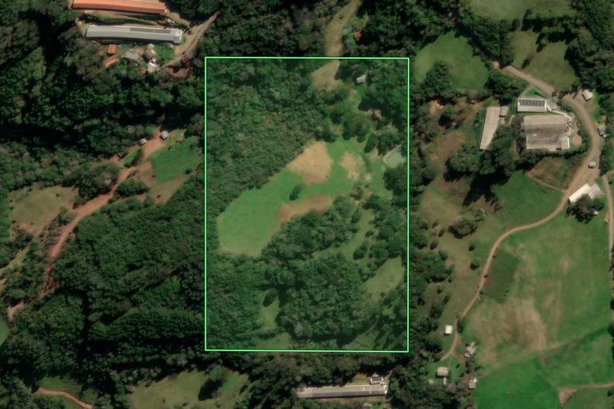 Imagem de satélite do imóvel rural em Protásio Alves (RS), com o contorno declarado no CAR desenhado por cima.
