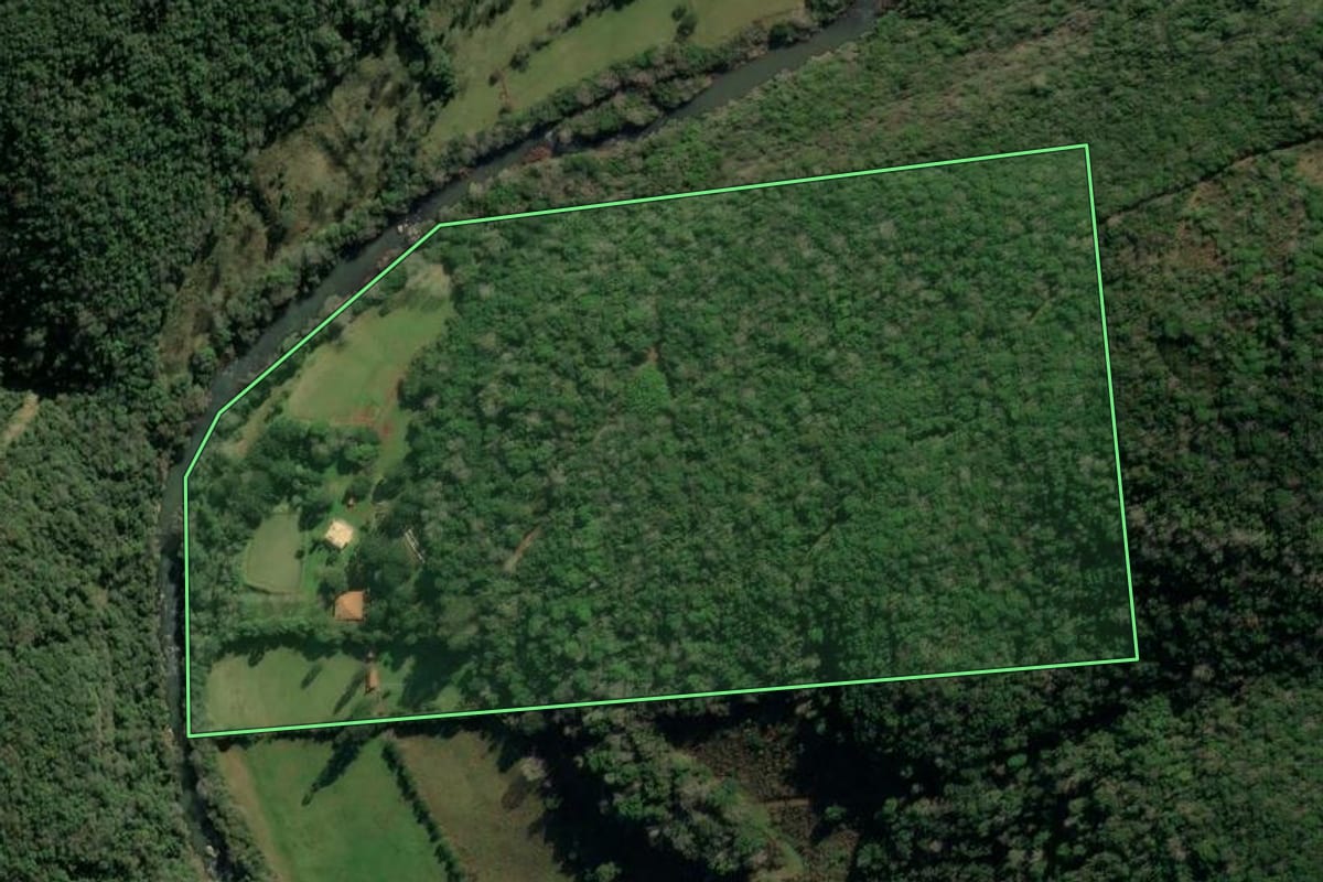 Imagem de satélite do imóvel rural em Protásio Alves (RS), com o contorno declarado no CAR desenhado por cima.