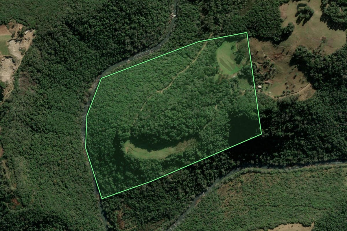 Imagem de satélite do imóvel rural em Protásio Alves (RS), com o contorno declarado no CAR desenhado por cima.