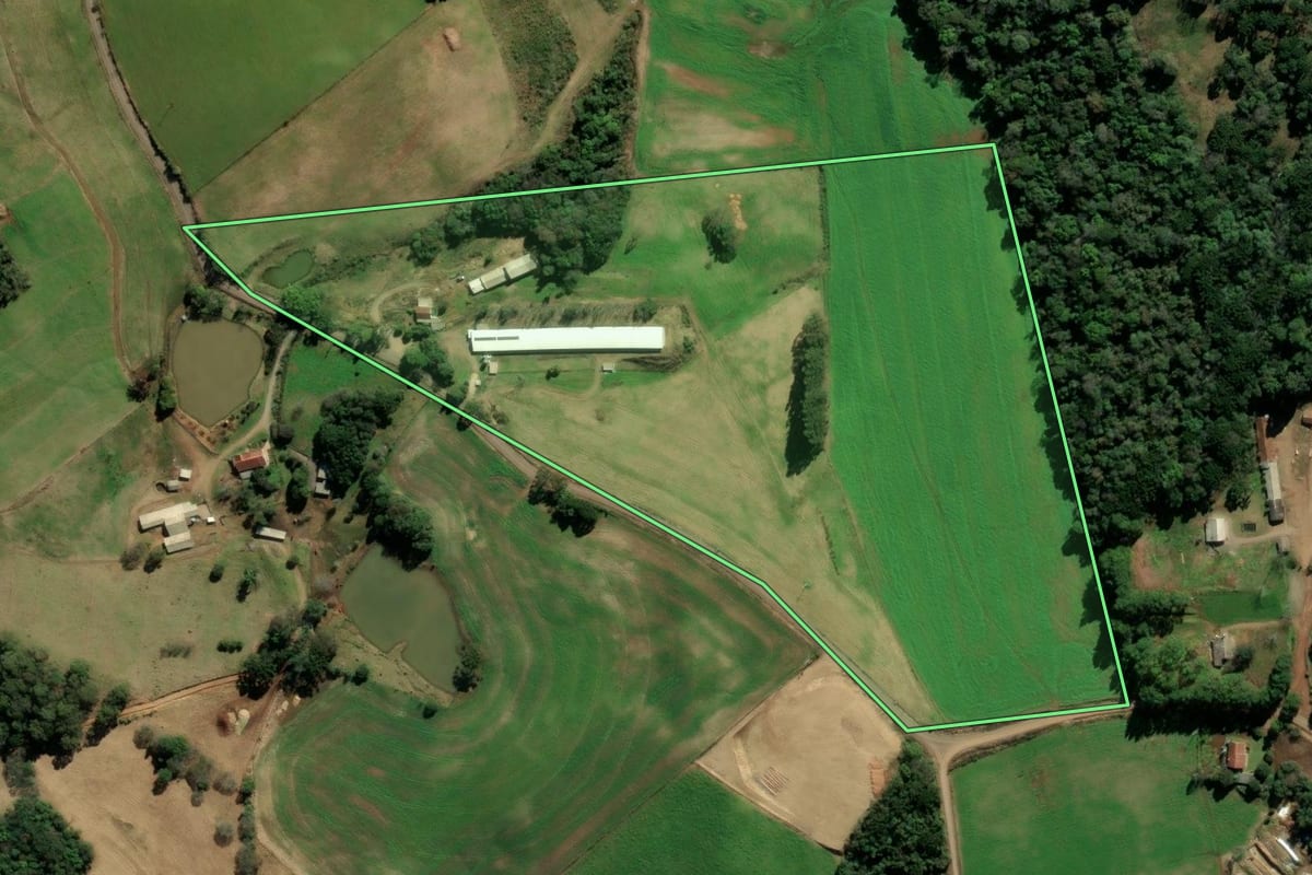 Imagem de satélite do imóvel rural em Protásio Alves (RS), com o contorno declarado no CAR desenhado por cima.