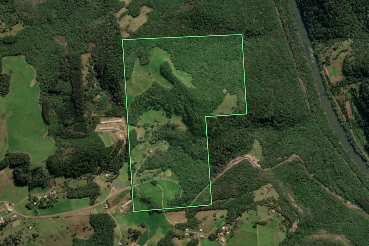 Imagem de satélite do imóvel rural em Protásio Alves (RS), com o contorno declarado no CAR desenhado por cima.