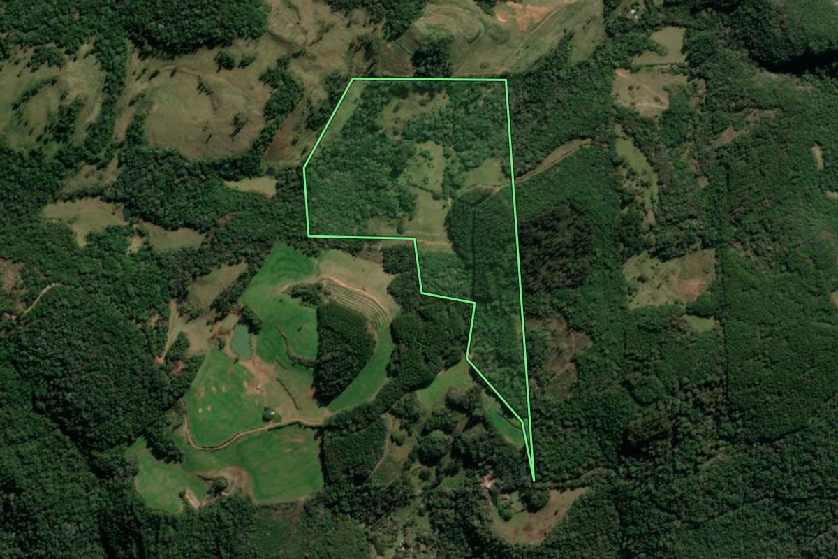 Imagem de satélite do imóvel rural em Protásio Alves (RS), com o contorno declarado no CAR desenhado por cima.