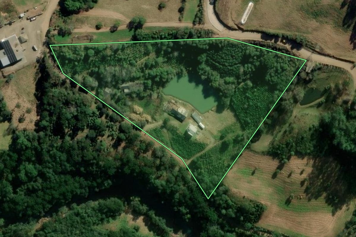Imagem de satélite do imóvel rural em Putinga (RS), com o contorno declarado no CAR desenhado por cima.