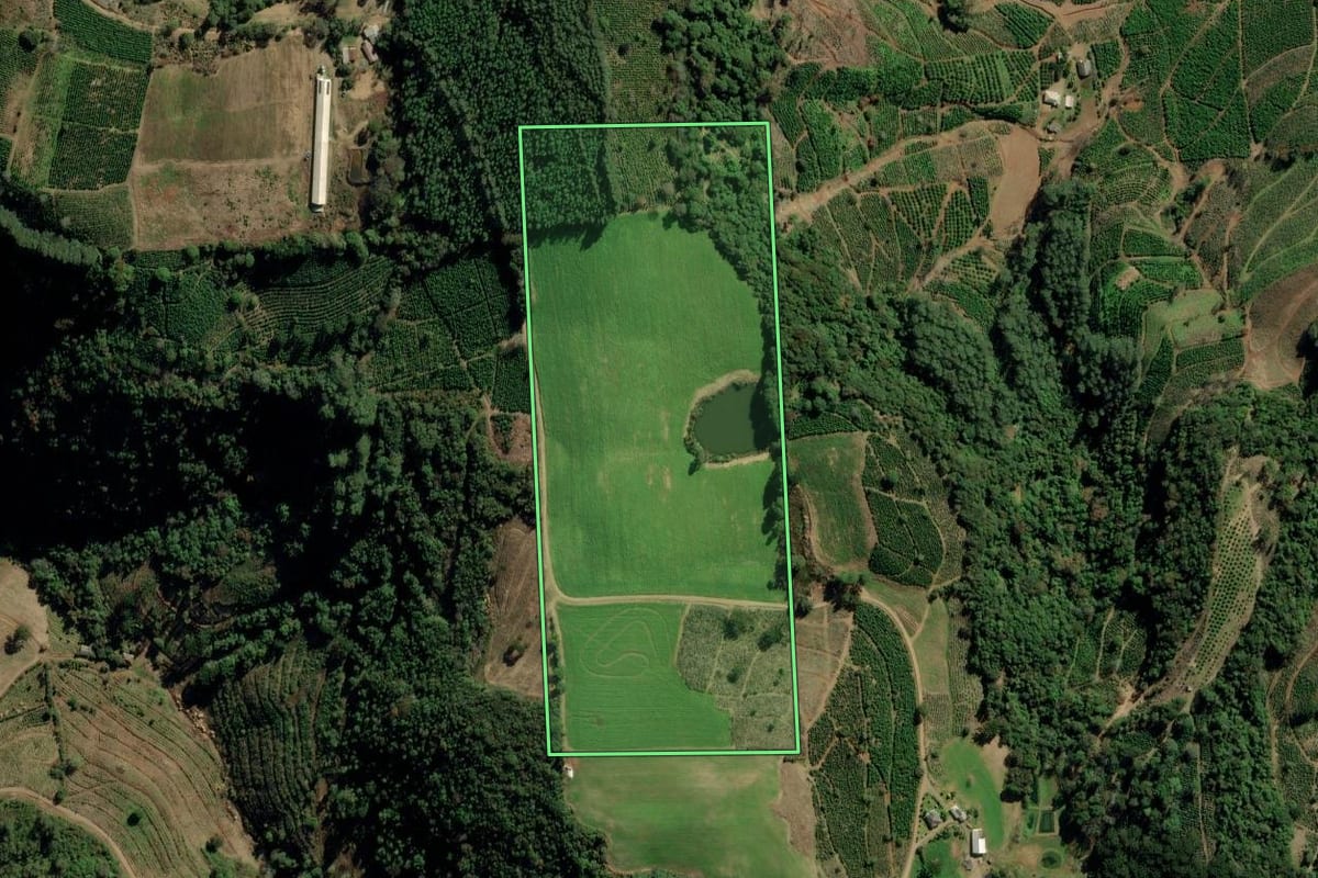 Imagem de satélite do imóvel rural em Putinga (RS), com o contorno declarado no CAR desenhado por cima.