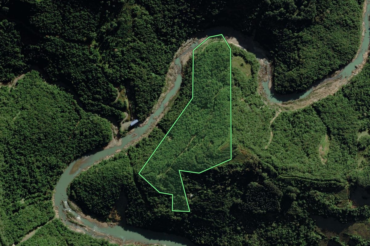 Imagem de satélite do imóvel rural em Putinga (RS), com o contorno declarado no CAR desenhado por cima.