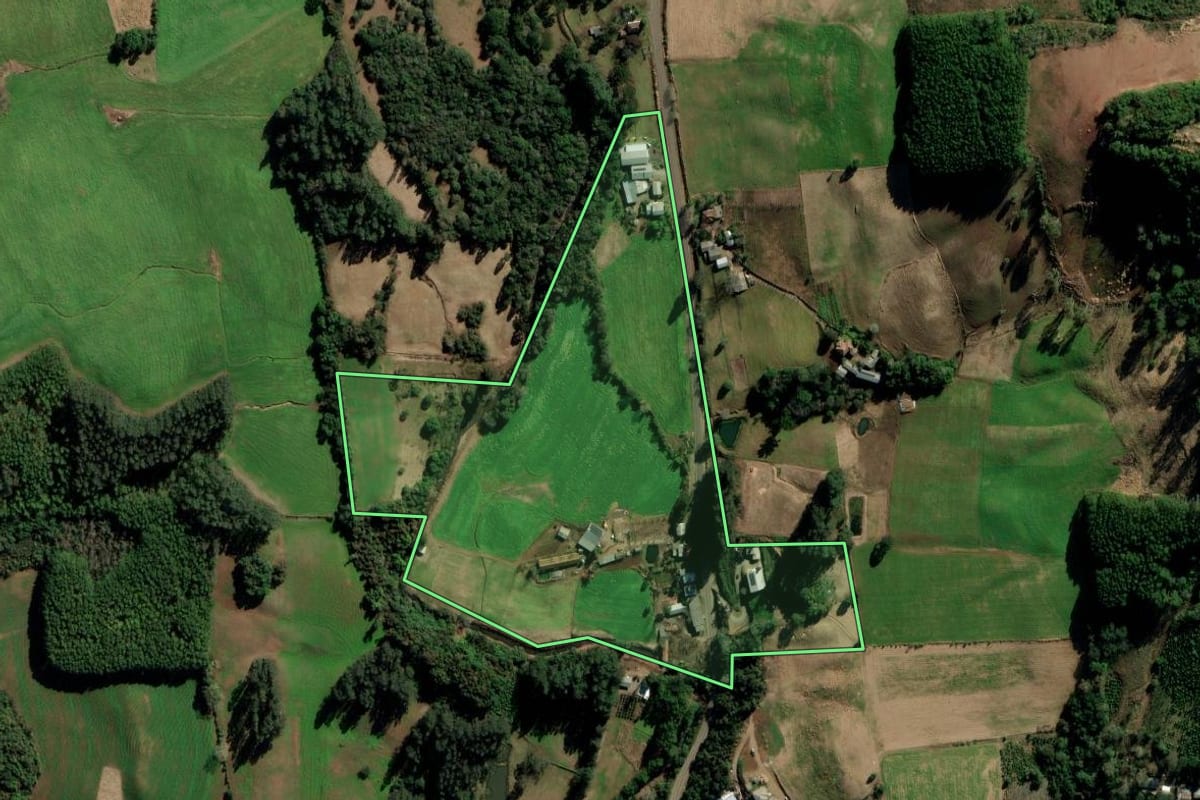 Imagem de satélite do imóvel rural em Putinga (RS), com o contorno declarado no CAR desenhado por cima.