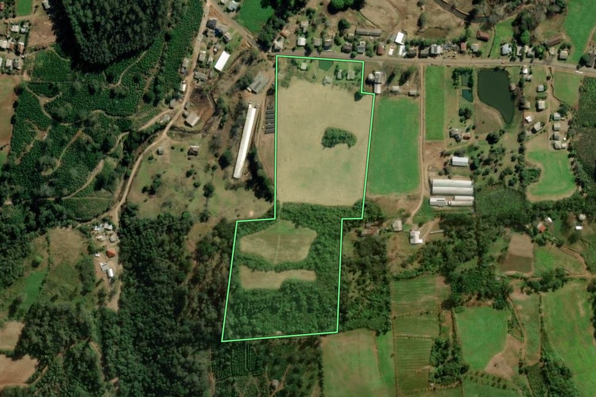 Imagem de satélite do imóvel rural em Putinga (RS), com o contorno declarado no CAR desenhado por cima.