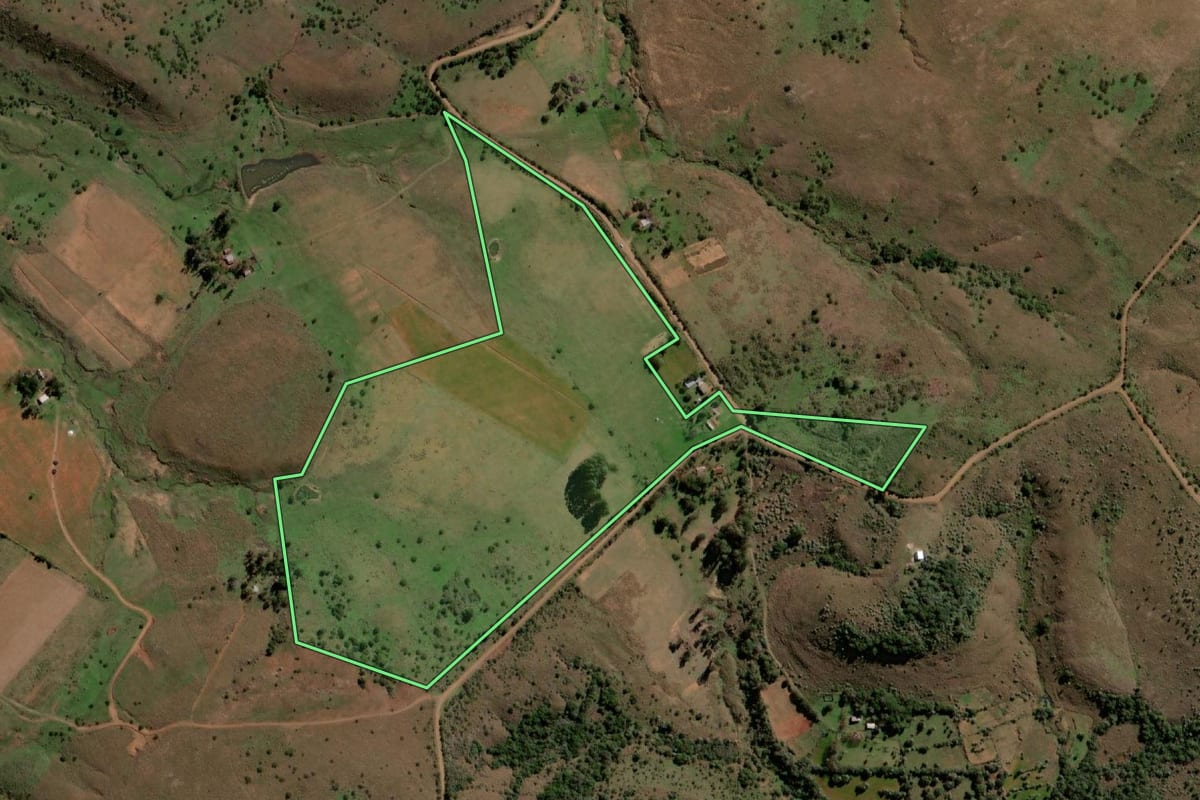 Imagem de satélite do imóvel rural em Quaraí (RS), com o contorno declarado no CAR desenhado por cima.