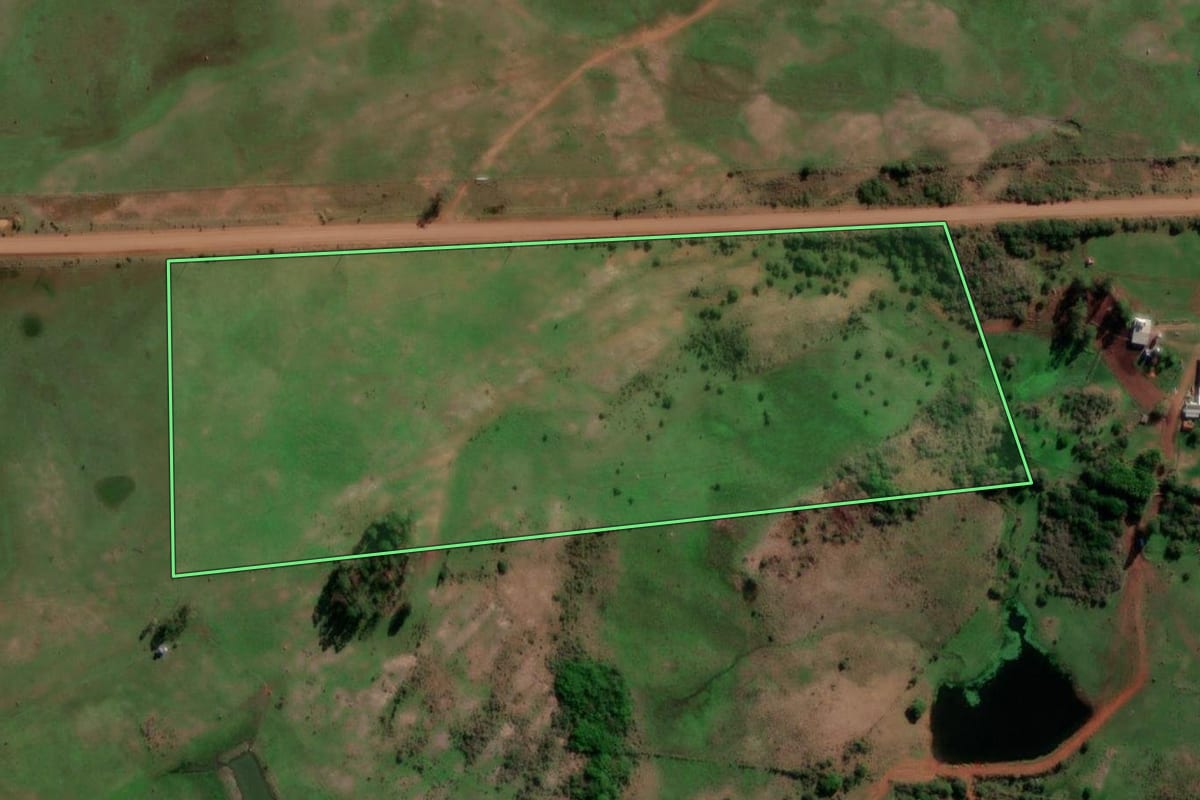 Imagem de satélite do imóvel rural em Quaraí (RS), com o contorno declarado no CAR desenhado por cima.