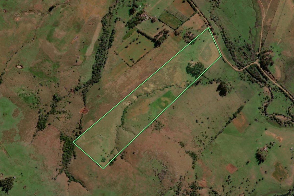 Imagem de satélite do imóvel rural em Quaraí (RS), com o contorno declarado no CAR desenhado por cima.