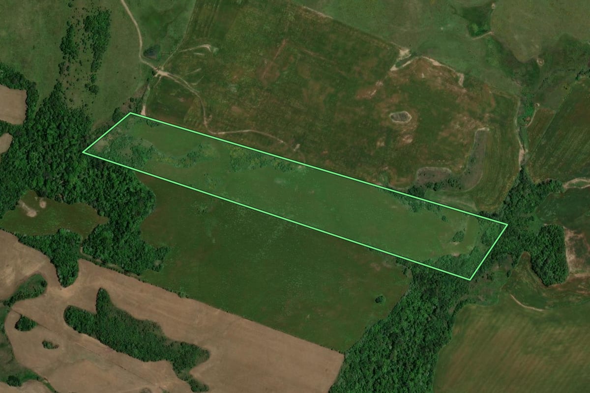 Imagem de satélite do imóvel rural em Quevedos (RS), com o contorno declarado no CAR desenhado por cima.