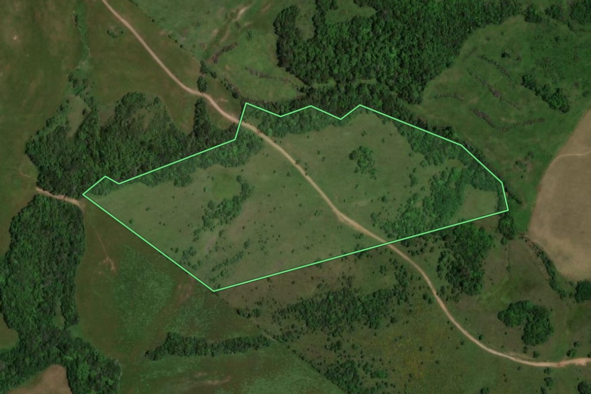 Imagem de satélite do imóvel rural em Quevedos (RS), com o contorno declarado no CAR desenhado por cima.
