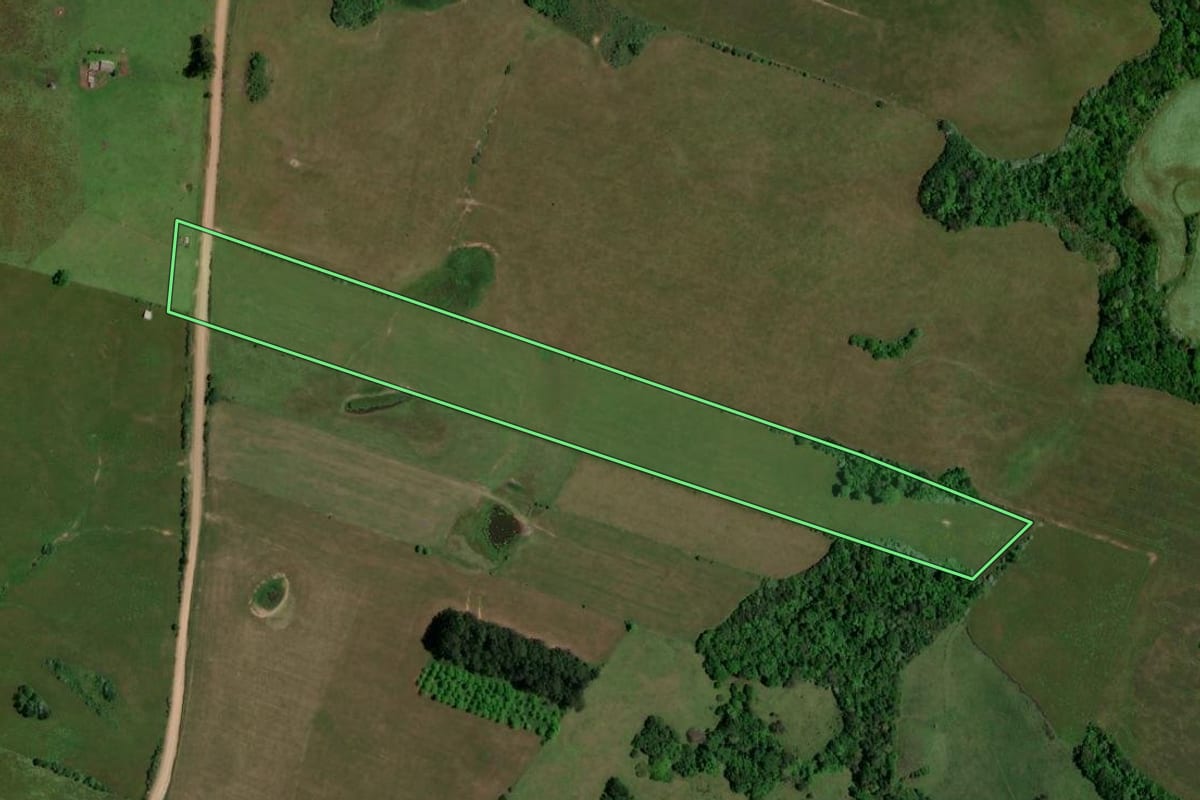 Imagem de satélite do imóvel rural em Quevedos (RS), com o contorno declarado no CAR desenhado por cima.