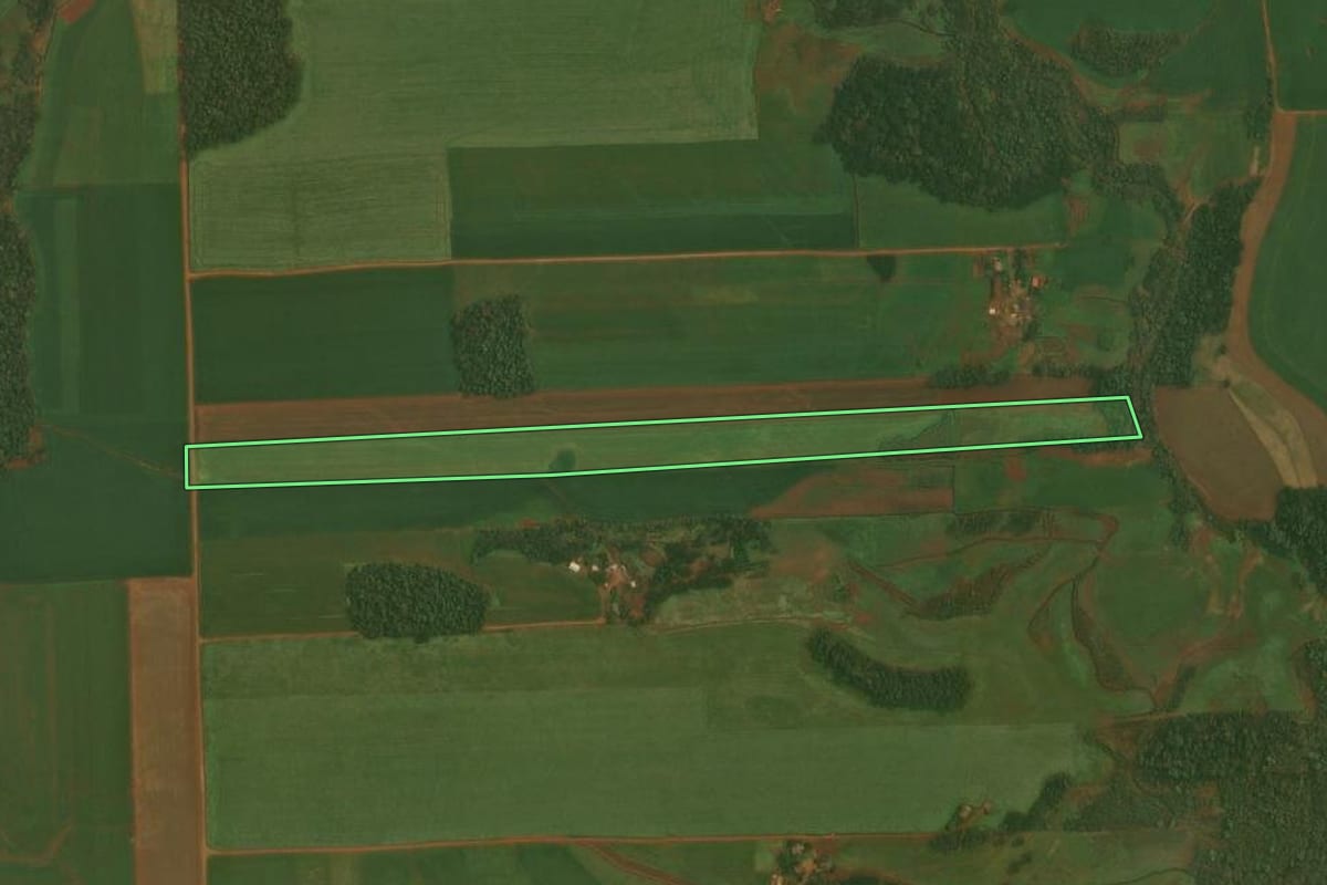 Imagem de satélite do imóvel rural em Quinze de Novembro (RS), com o contorno declarado no CAR desenhado por cima.