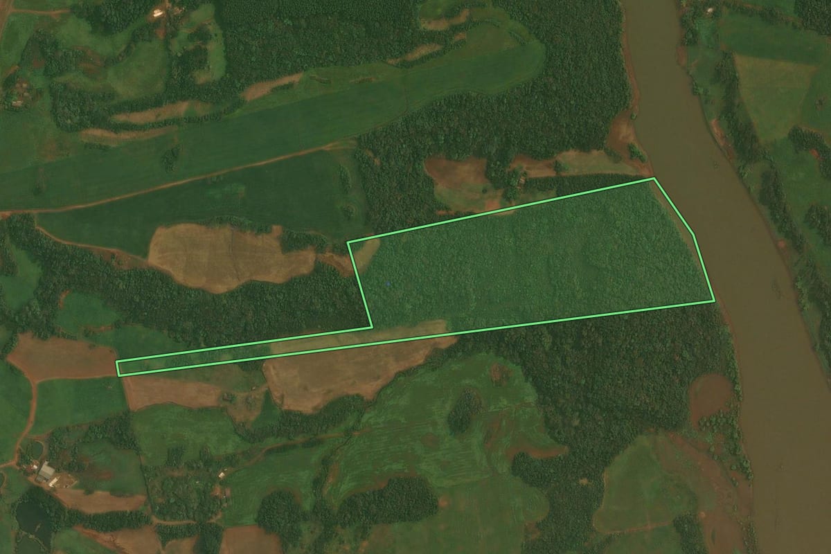 Imagem de satélite do imóvel rural em Quinze de Novembro (RS), com o contorno declarado no CAR desenhado por cima.