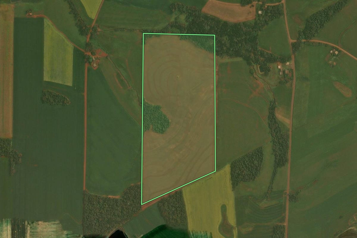 Imagem de satélite do imóvel rural em Quinze de Novembro (RS), com o contorno declarado no CAR desenhado por cima.