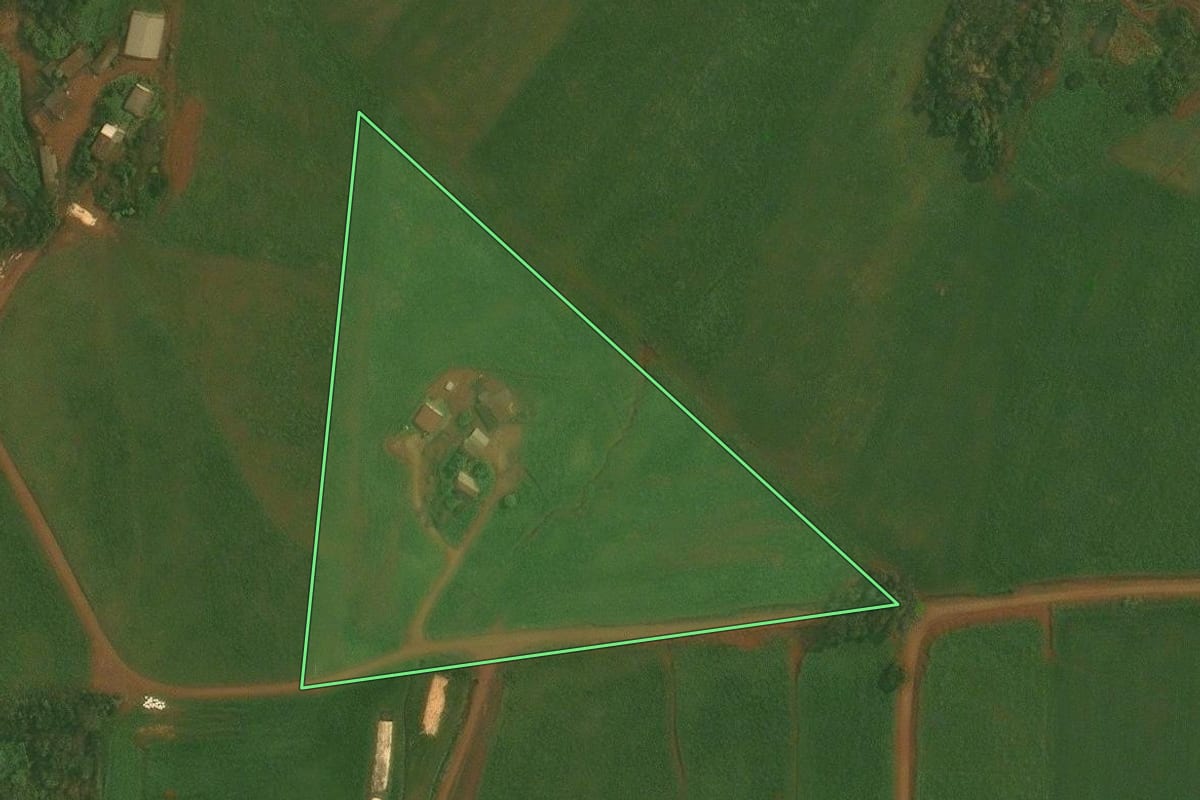 Imagem de satélite do imóvel rural em Quinze de Novembro (RS), com o contorno declarado no CAR desenhado por cima.