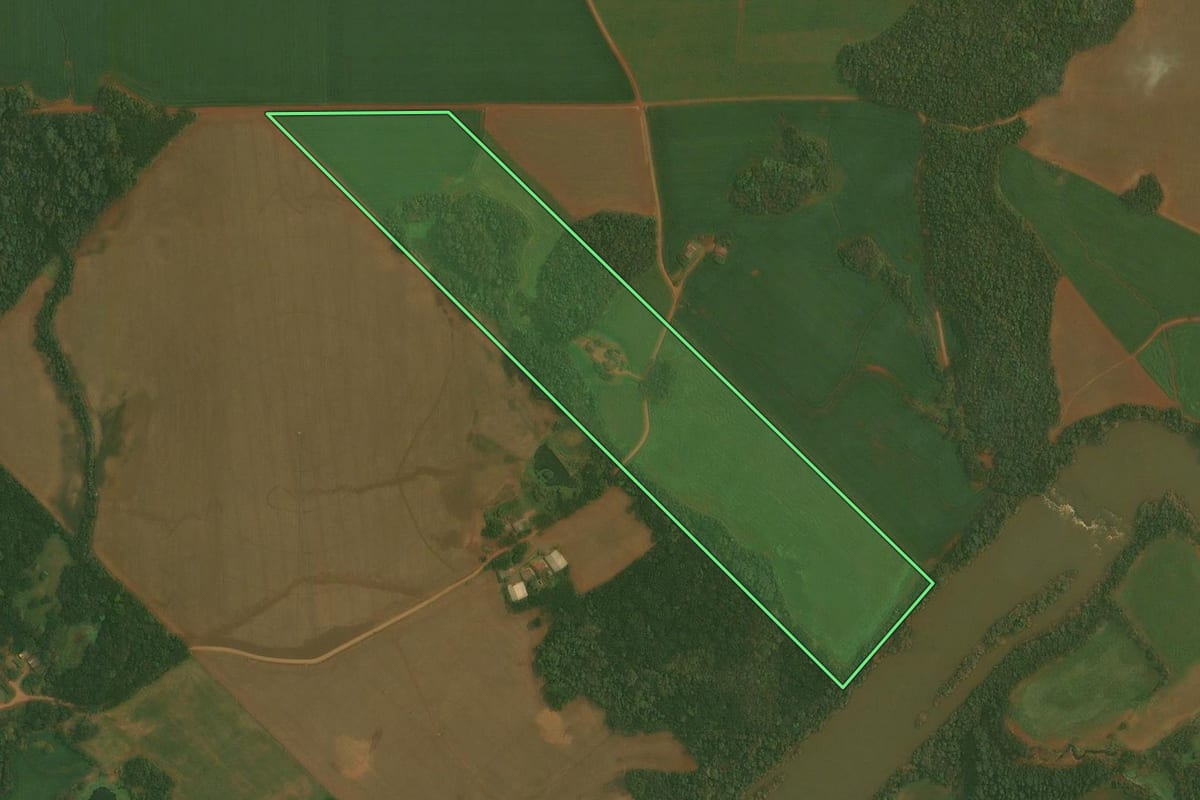 Imagem de satélite do imóvel rural em Quinze de Novembro (RS), com o contorno declarado no CAR desenhado por cima.