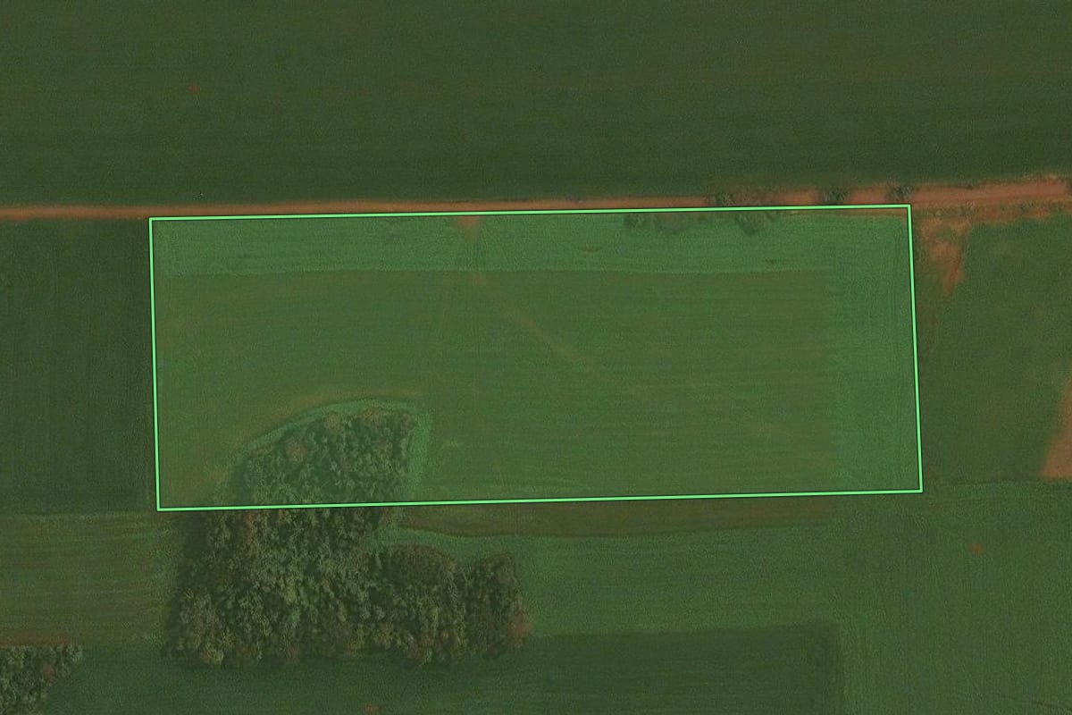 Imagem de satélite do imóvel rural em Quinze de Novembro (RS), com o contorno declarado no CAR desenhado por cima.