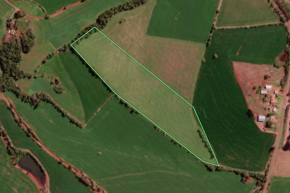 Imagem de satélite do imóvel rural em Redentora (RS), com o contorno declarado no CAR desenhado por cima.