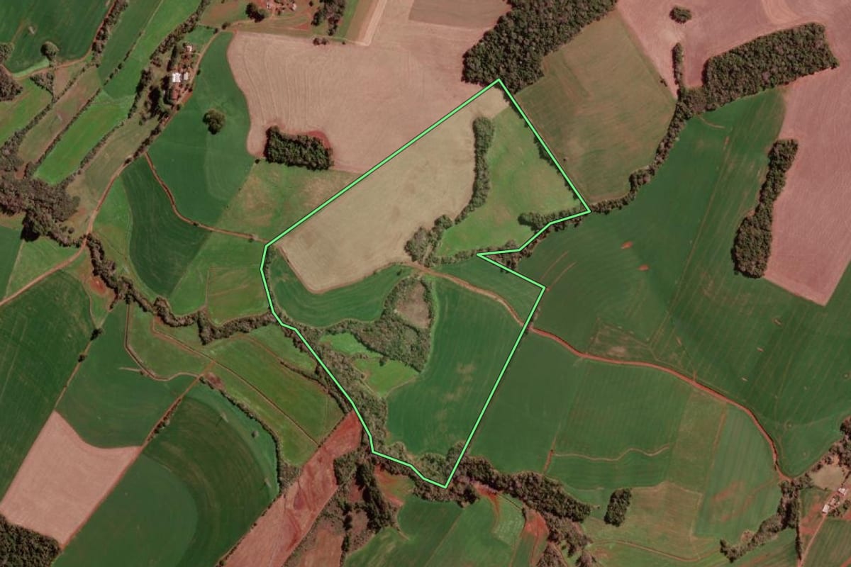 Imagem de satélite do imóvel rural em Redentora (RS), com o contorno declarado no CAR desenhado por cima.