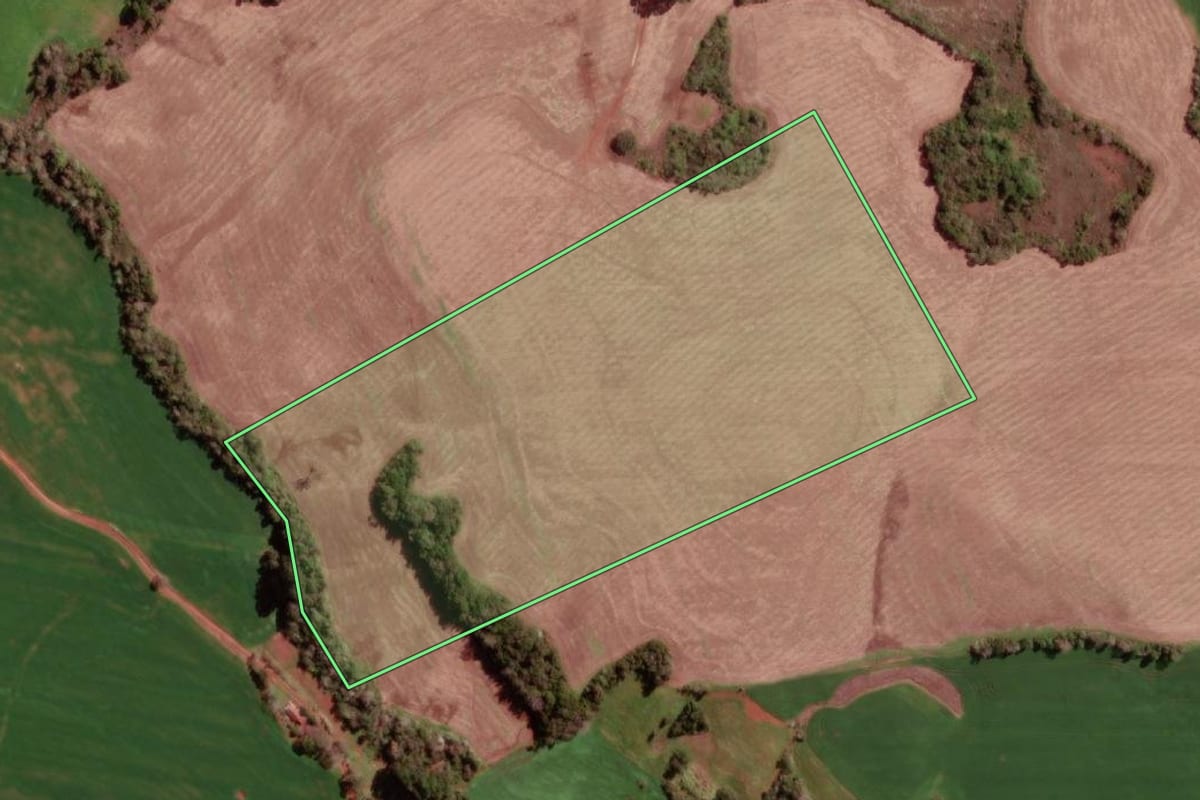 Imagem de satélite do imóvel rural em Redentora (RS), com o contorno declarado no CAR desenhado por cima.