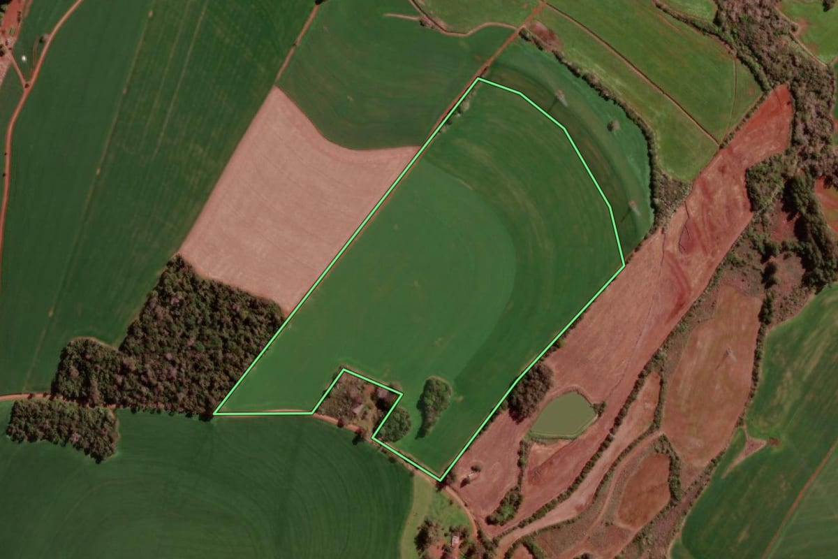Imagem de satélite do imóvel rural em Redentora (RS), com o contorno declarado no CAR desenhado por cima.