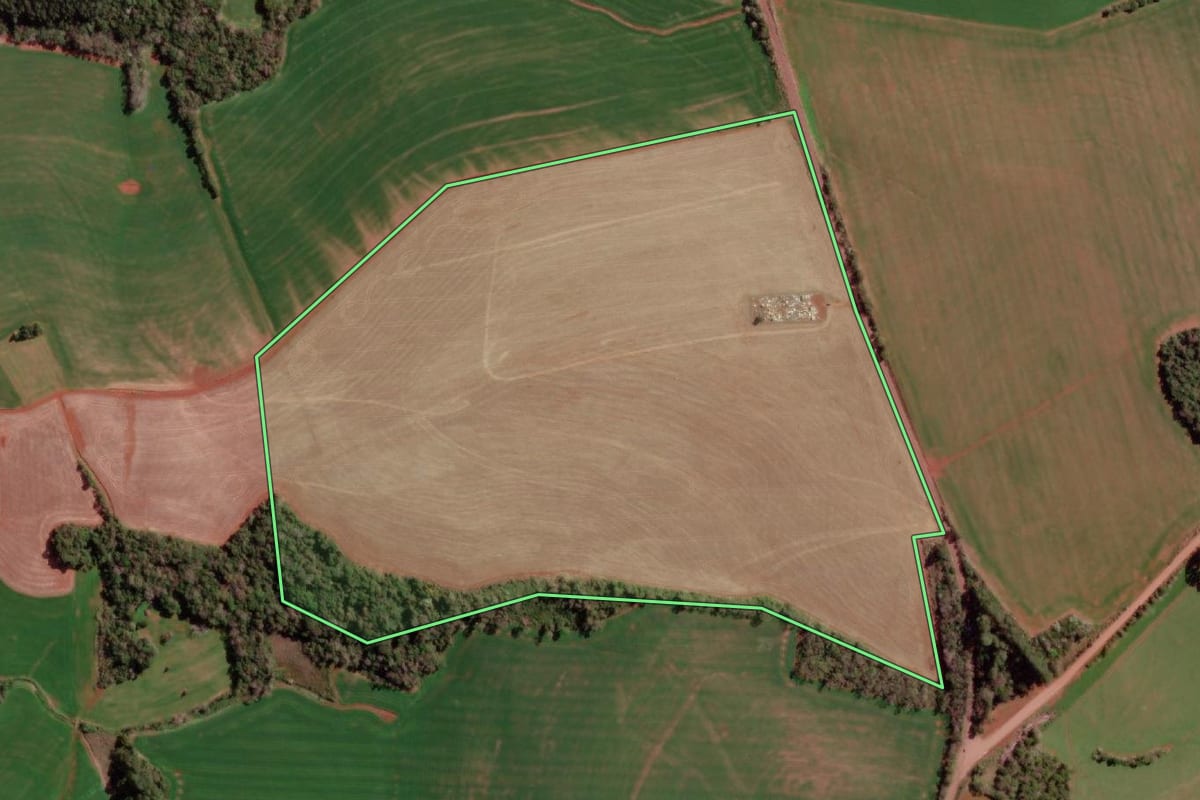 Imagem de satélite do imóvel rural em Redentora (RS), com o contorno declarado no CAR desenhado por cima.