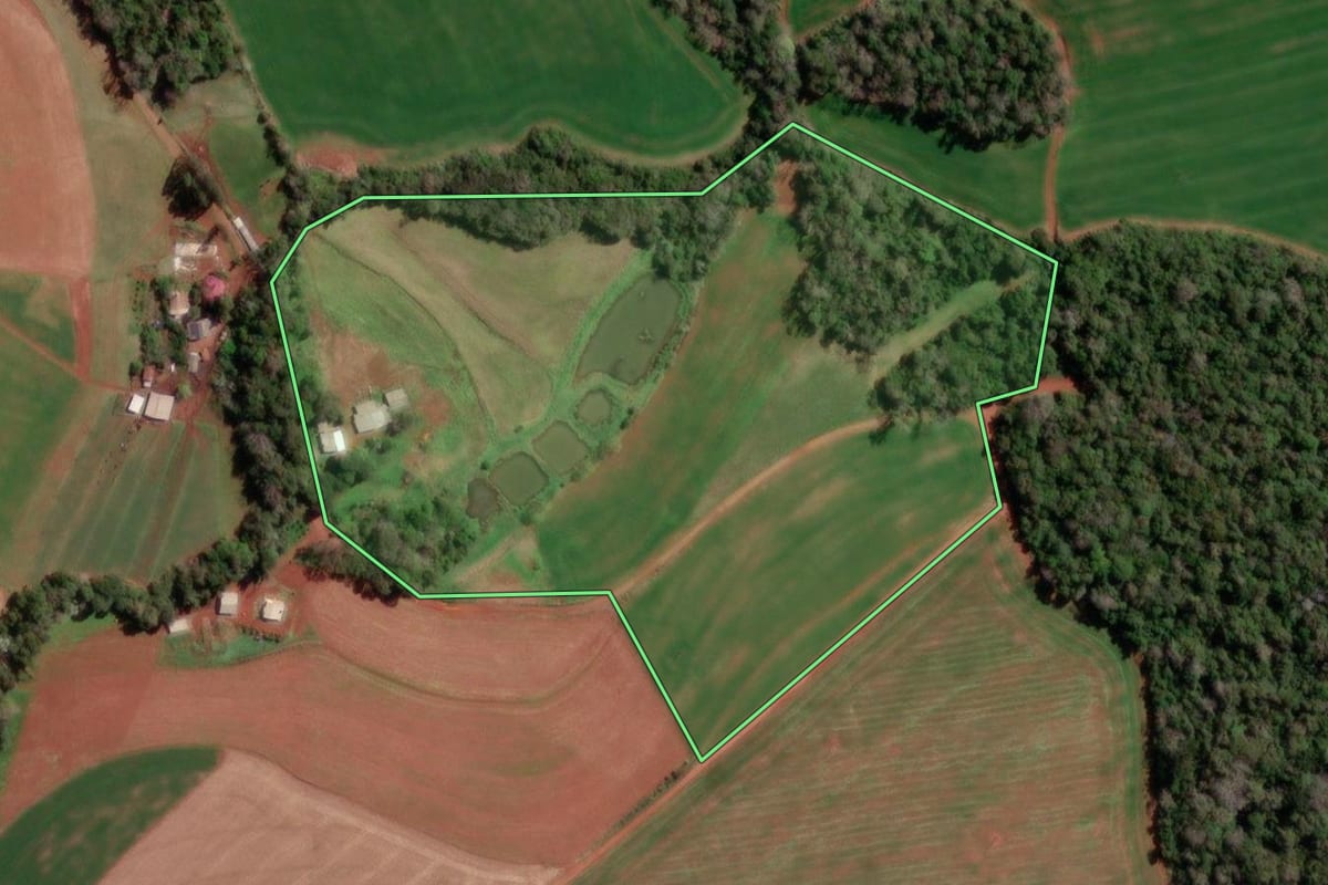 Imagem de satélite do imóvel rural em Redentora (RS), com o contorno declarado no CAR desenhado por cima.