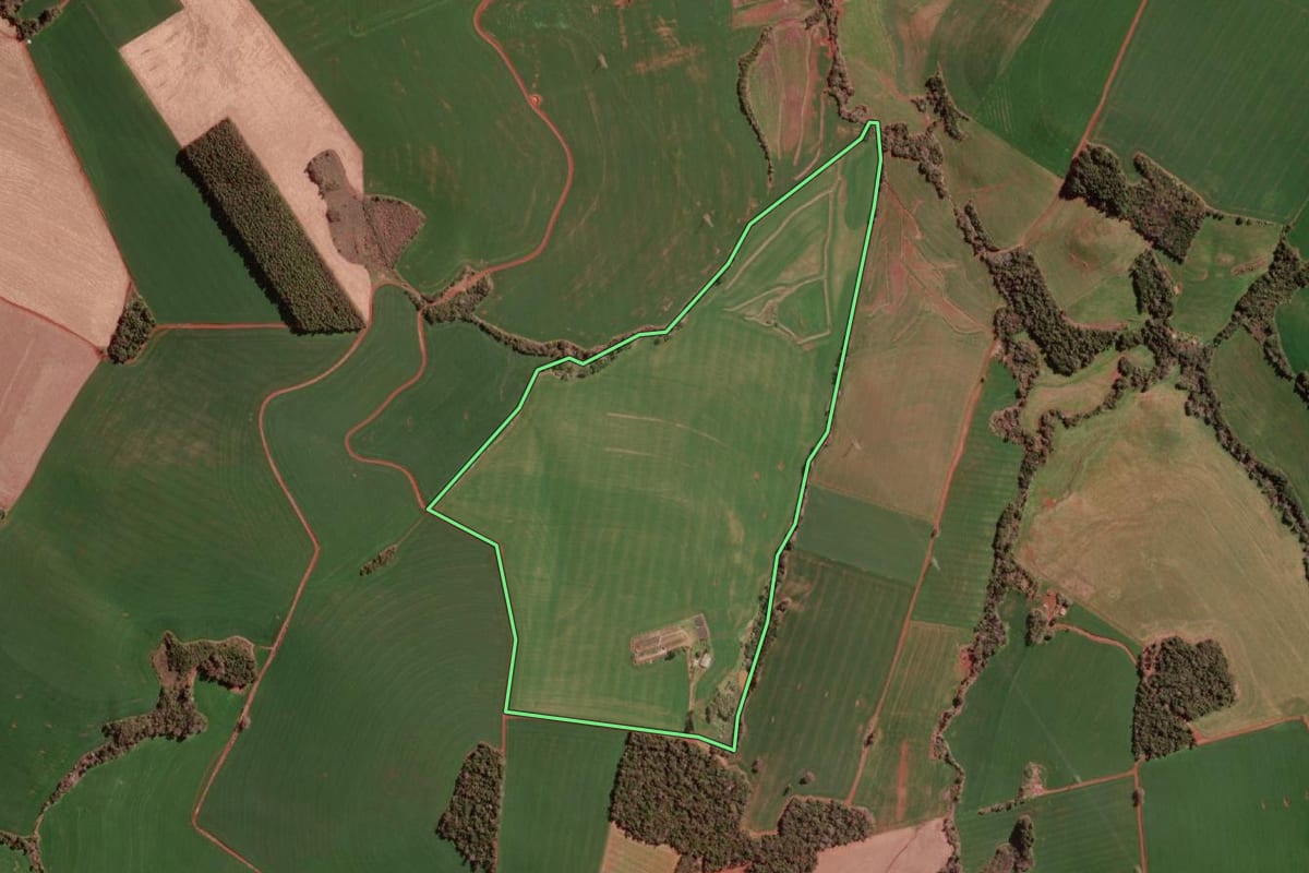 Imagem de satélite do imóvel rural em Redentora (RS), com o contorno declarado no CAR desenhado por cima.
