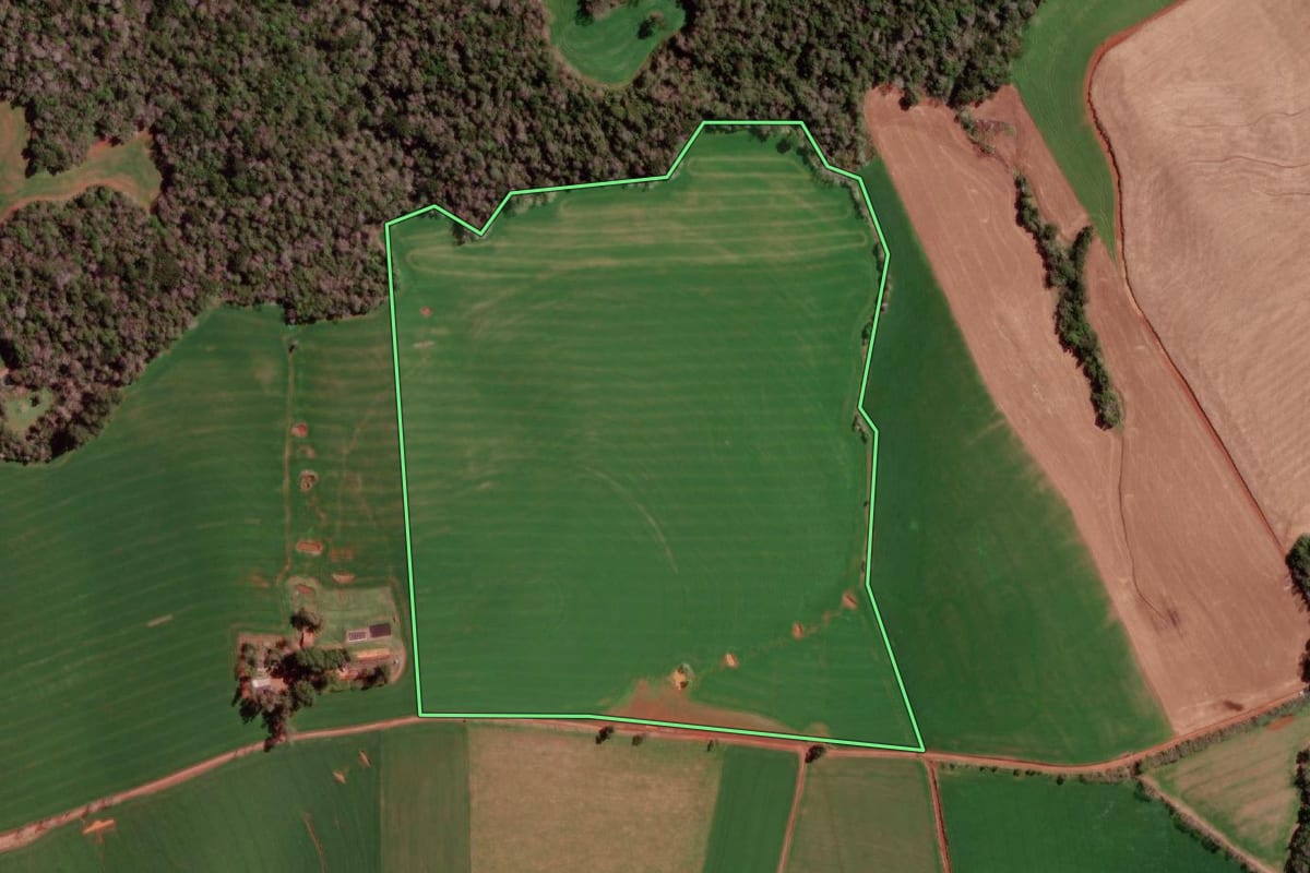 Imagem de satélite do imóvel rural em Redentora (RS), com o contorno declarado no CAR desenhado por cima.
