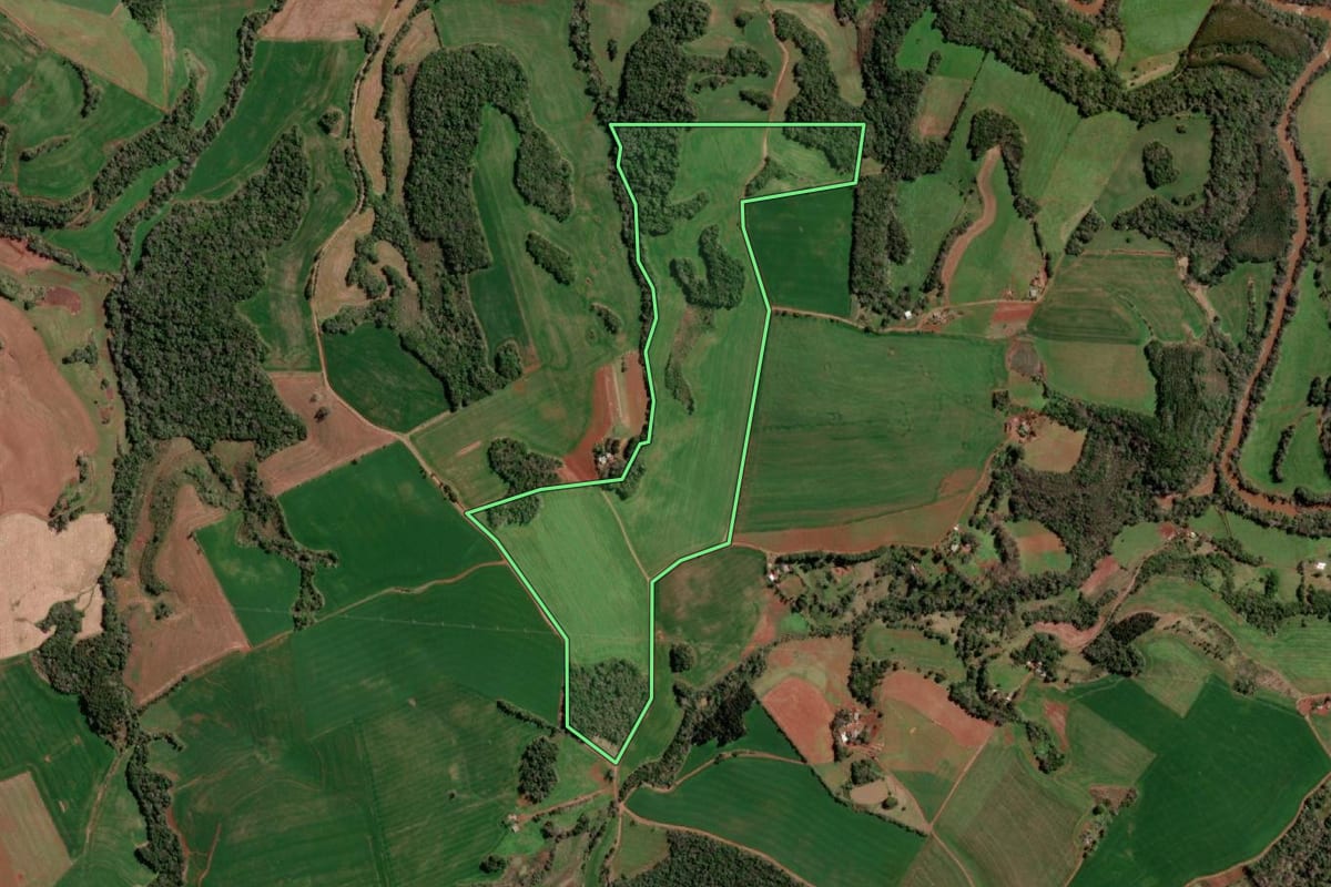 Imagem de satélite do imóvel rural em Redentora (RS), com o contorno declarado no CAR desenhado por cima.