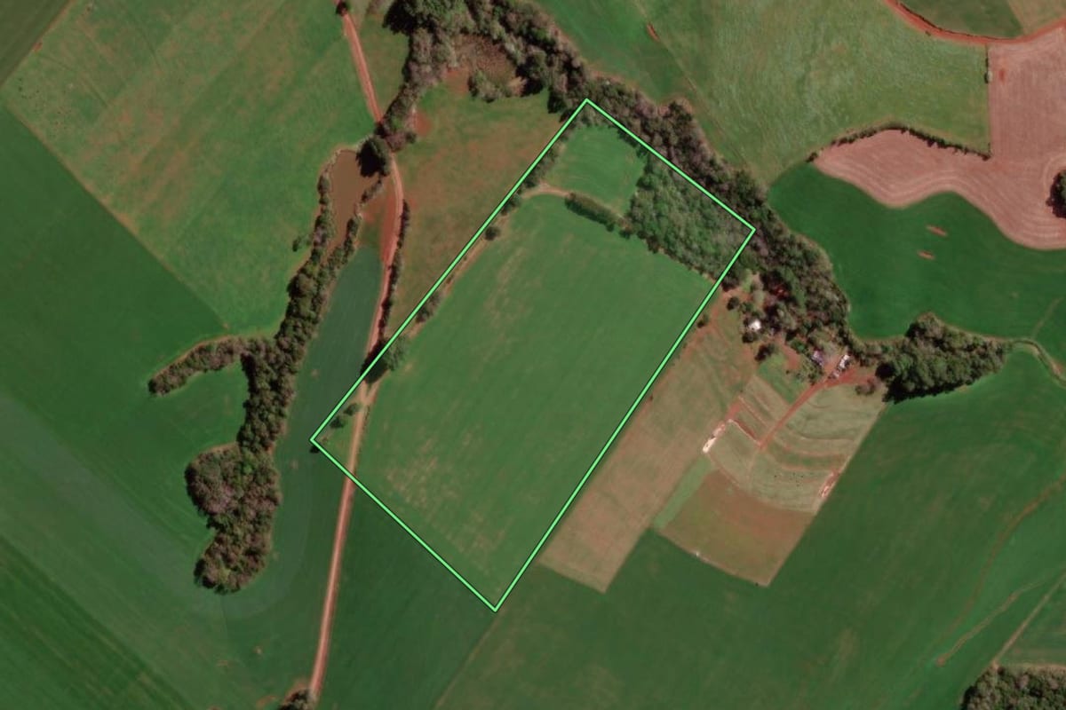 Imagem de satélite do imóvel rural em Redentora (RS), com o contorno declarado no CAR desenhado por cima.