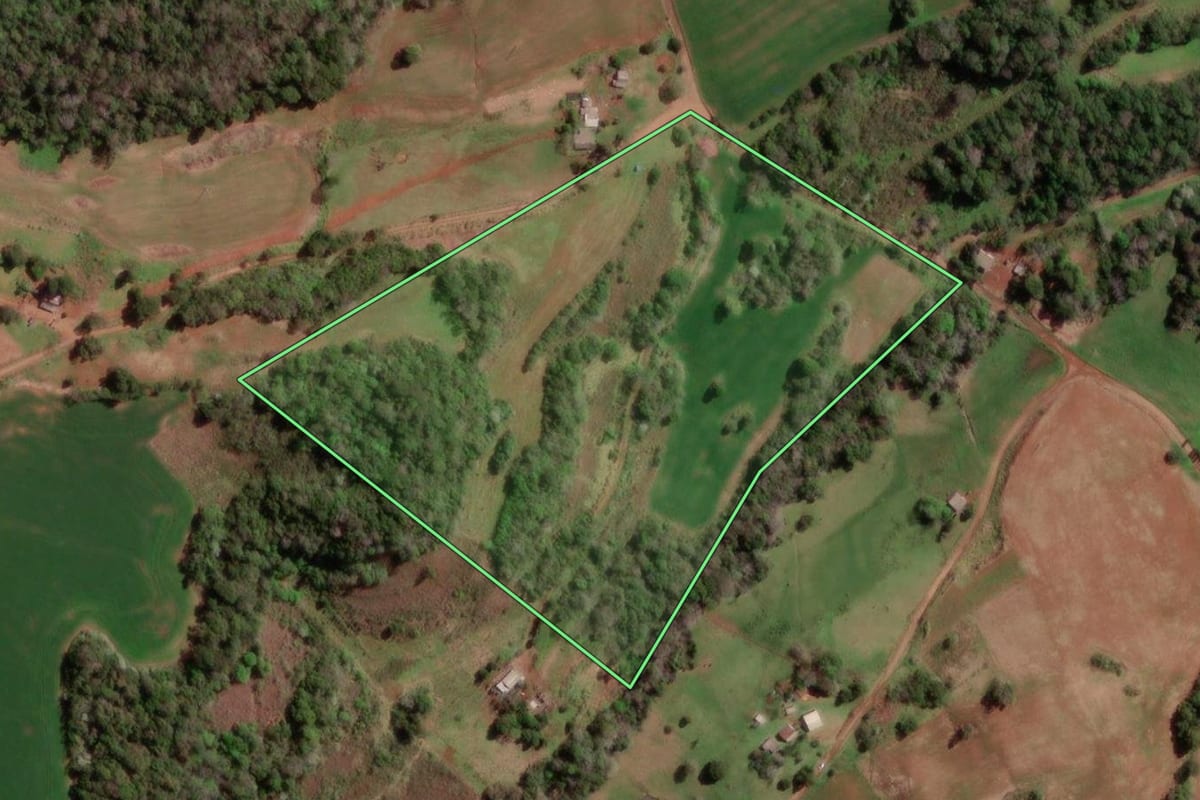 Imagem de satélite do imóvel rural em Redentora (RS), com o contorno declarado no CAR desenhado por cima.