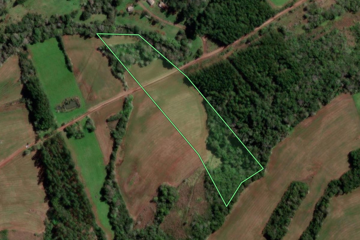 Imagem de satélite do imóvel rural em Redentora (RS), com o contorno declarado no CAR desenhado por cima.