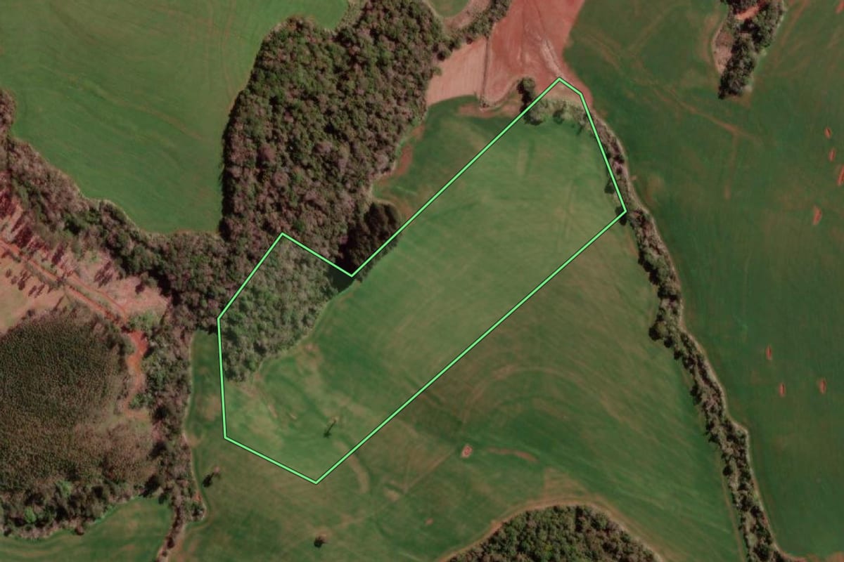 Imagem de satélite do imóvel rural em Redentora (RS), com o contorno declarado no CAR desenhado por cima.