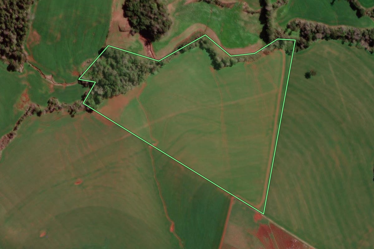 Imagem de satélite do imóvel rural em Redentora (RS), com o contorno declarado no CAR desenhado por cima.