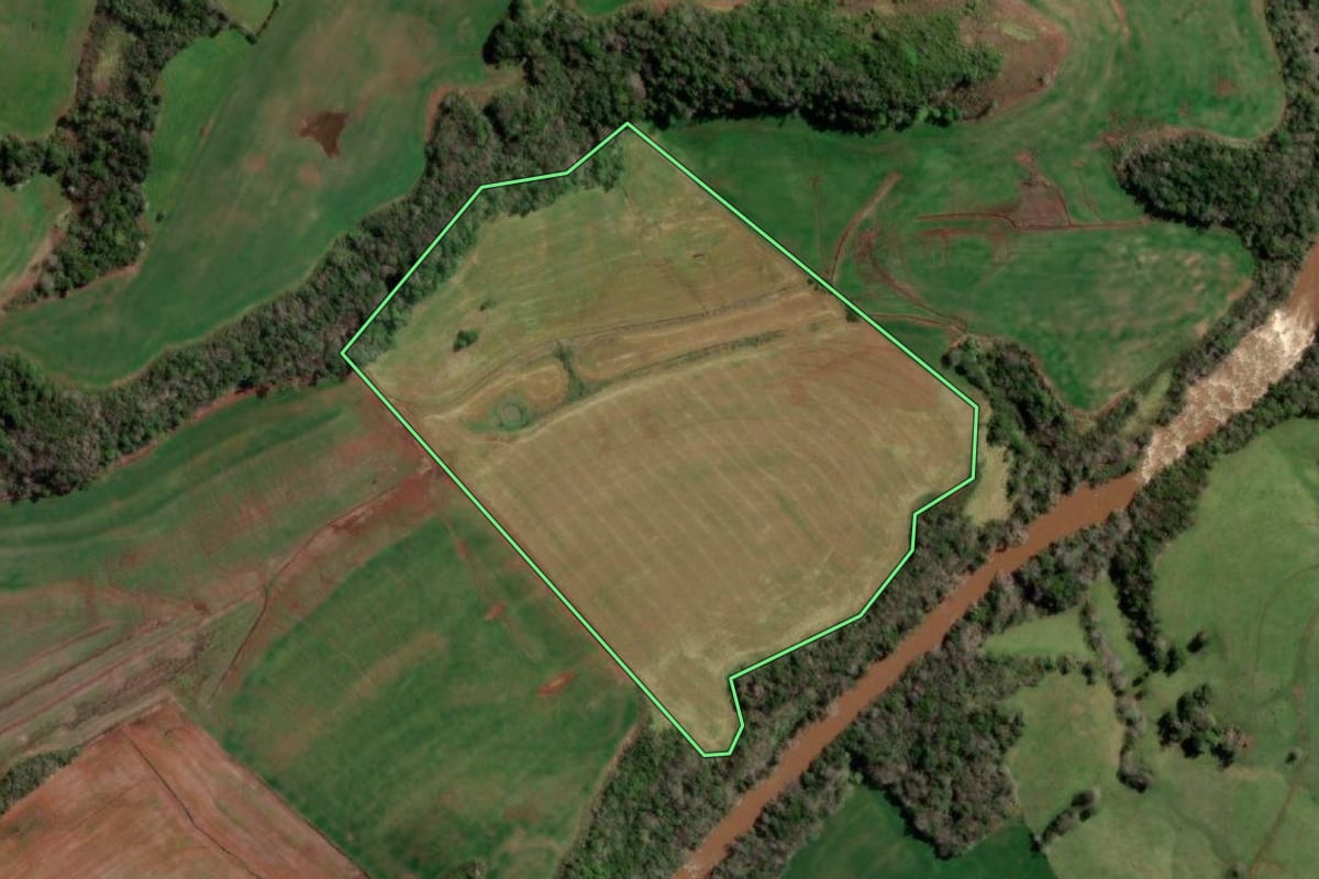 Imagem de satélite do imóvel rural em Redentora (RS), com o contorno declarado no CAR desenhado por cima.