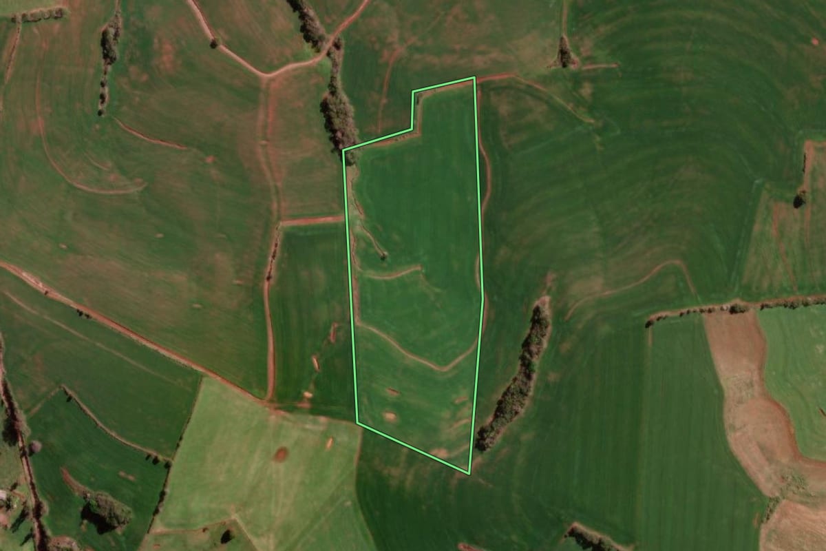 Imagem de satélite do imóvel rural em Redentora (RS), com o contorno declarado no CAR desenhado por cima.
