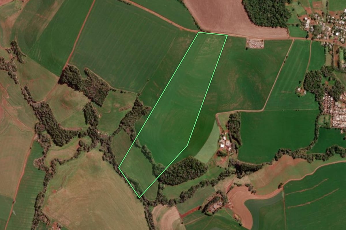 Imagem de satélite do imóvel rural em Redentora (RS), com o contorno declarado no CAR desenhado por cima.